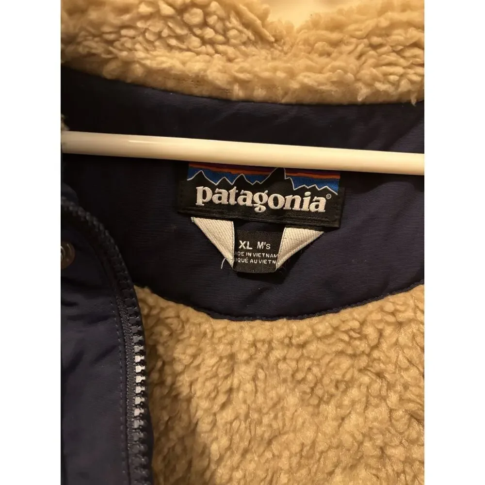 Pantagonia‎ Sherpa Lined Coat/Parka With Hood Mens XL Navy Blue